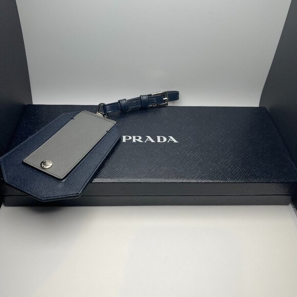 Prada Navy & Grey Saffiano Leather Luggage Tag - Preowned - Picture 1 of 9